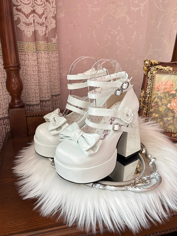 Dreamland - 11 cm Sweet Lolita Shoes with High Platform & Rose Print Heel