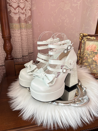 Dreamland - 11 cm Sweet Lolita Shoes with High Platform & Rose Print Heel