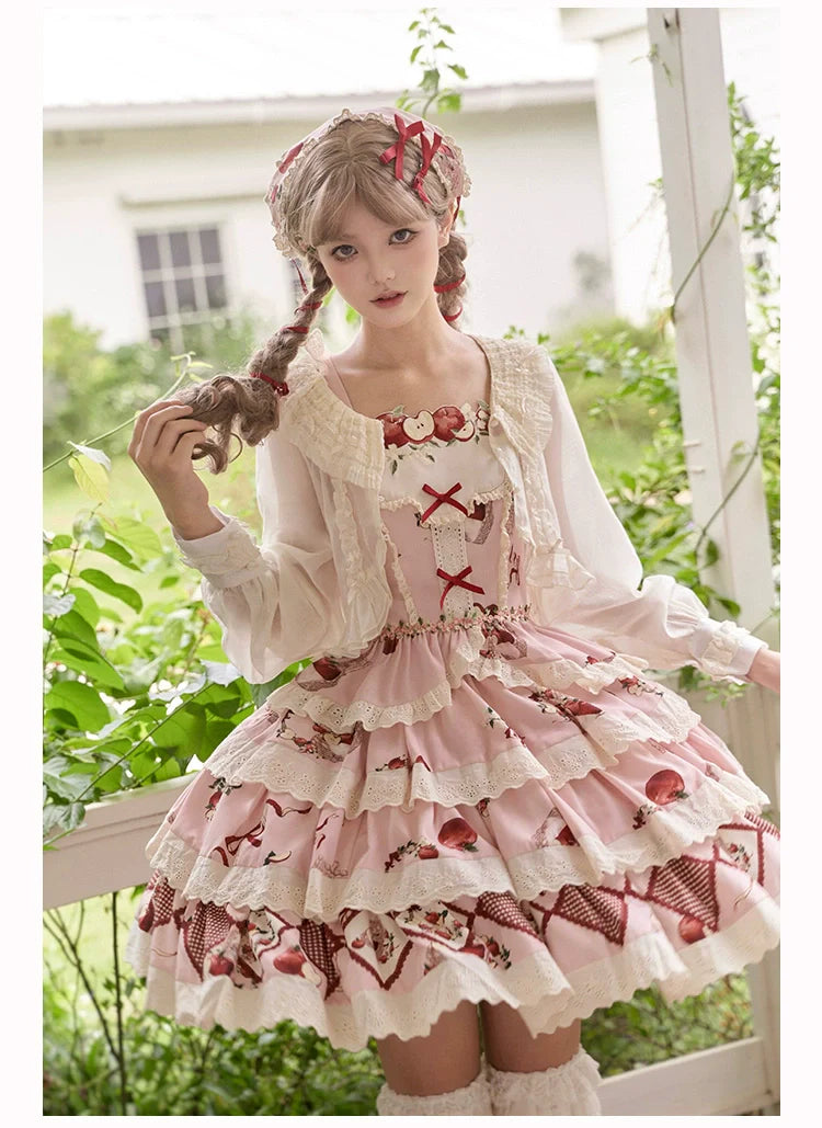 With PUJI - Apple Orchard - Country Lolita SK Embroidered Twins Lolita Top Skirt