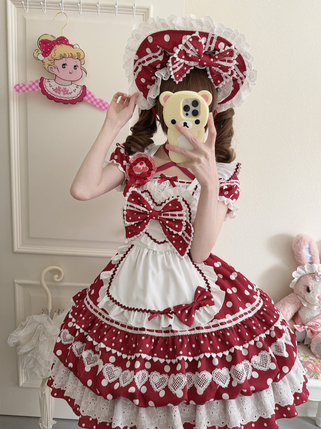 Hanguliang - Berry Bubble - Sweet Lolita OP Suit Tiered Ruffles Skirt with Polka Dots