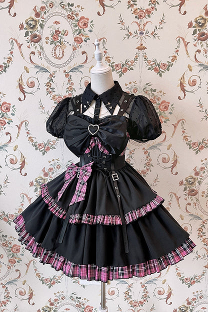 Alice Girl - Gothic Lolita Blouse Short Sleeve Black Shirt