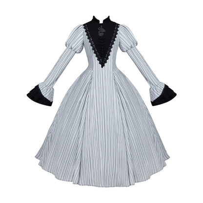With PUJI - Nocturne SP - Striped Gothic Lolita OP Twin Lolita Dress with Apron
