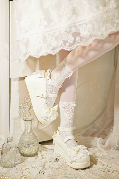 Jiujiu Lolita - Milky Puff - Sweet Lolita Heels Shoes, Round Toe With Petite Wedge