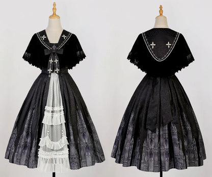 Cornfield Lolita - Silent Church - Gothic Lolita JSK Dress Printed Dress Thin Shawl Set