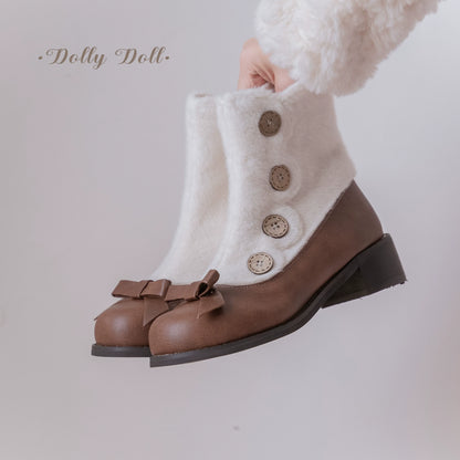 Dolly Doll - Winter Lolita Boots Fur Mary Jane Lolita Low Heel Shoes