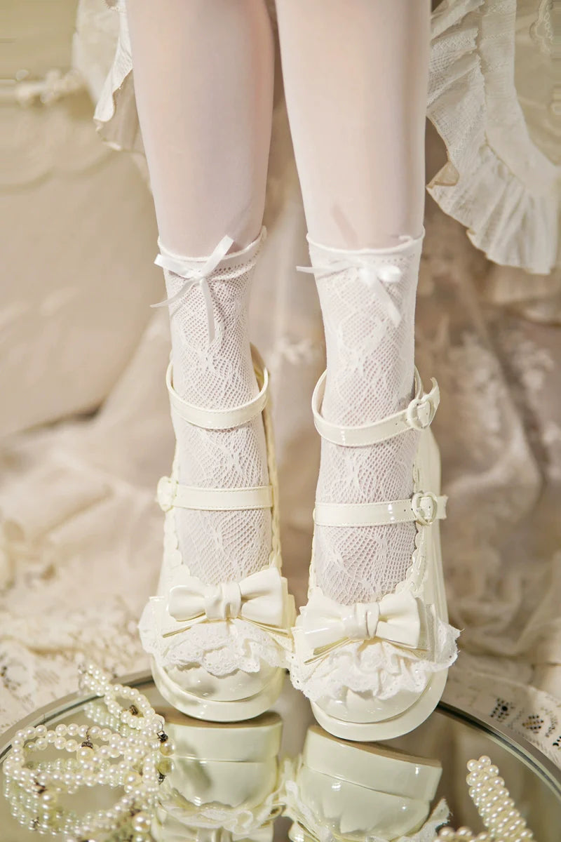 Jiujiu Lolita - Milky Puff - Sweet Lolita Heels Shoes, Round Toe With Petite Wedge