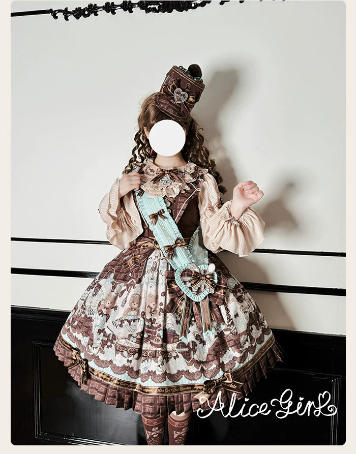 Alice Girl - Bear Chocolate Bar - Kawaii Lolita JSK & Salopette Dress
