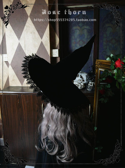 Rose Thorn - Black Wizard - Velvet Daily Lolita Hallowen Hat
