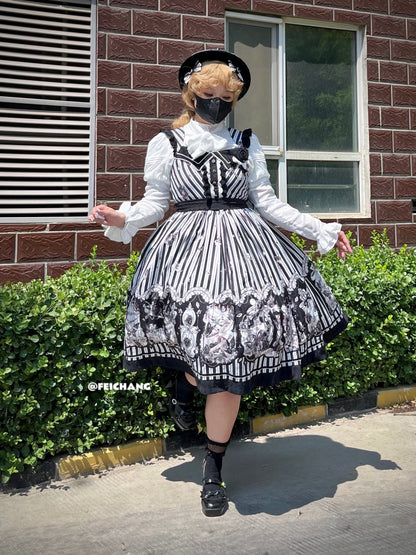 Little Bear - Gothic Lolita Black and White Striped JSK Set