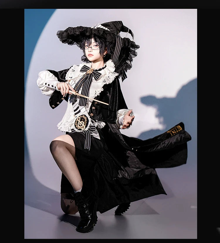 Forest Fluorescent Carps - Black and White Sonata - Ouji Lolita Vest Suit and Vintage Lolita OP Dress