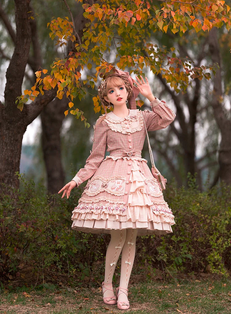 Youpairui - Helford - Sweet Coordinated Lolita Suit Pink Plaid Lolita SK Set