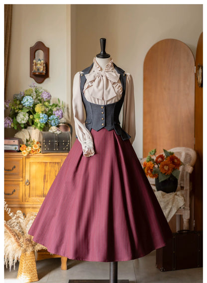 Forest Wardrobe - Forest Log - Classic Lolita Fishbone Striped Skirt, Side Pockets