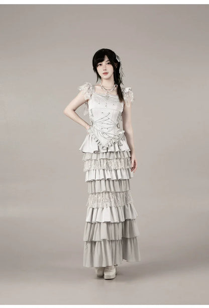 With PUJI - Letter and Poetry ﾂｷ Humanoid Robot - Silver Gothic Lolita Mermaid Skirt Set
