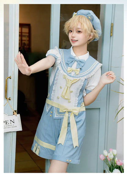 Forest Fluorescent Carps - Small Animal Team - Ouji Lolita Suit Male Lolita Shirt Shorts