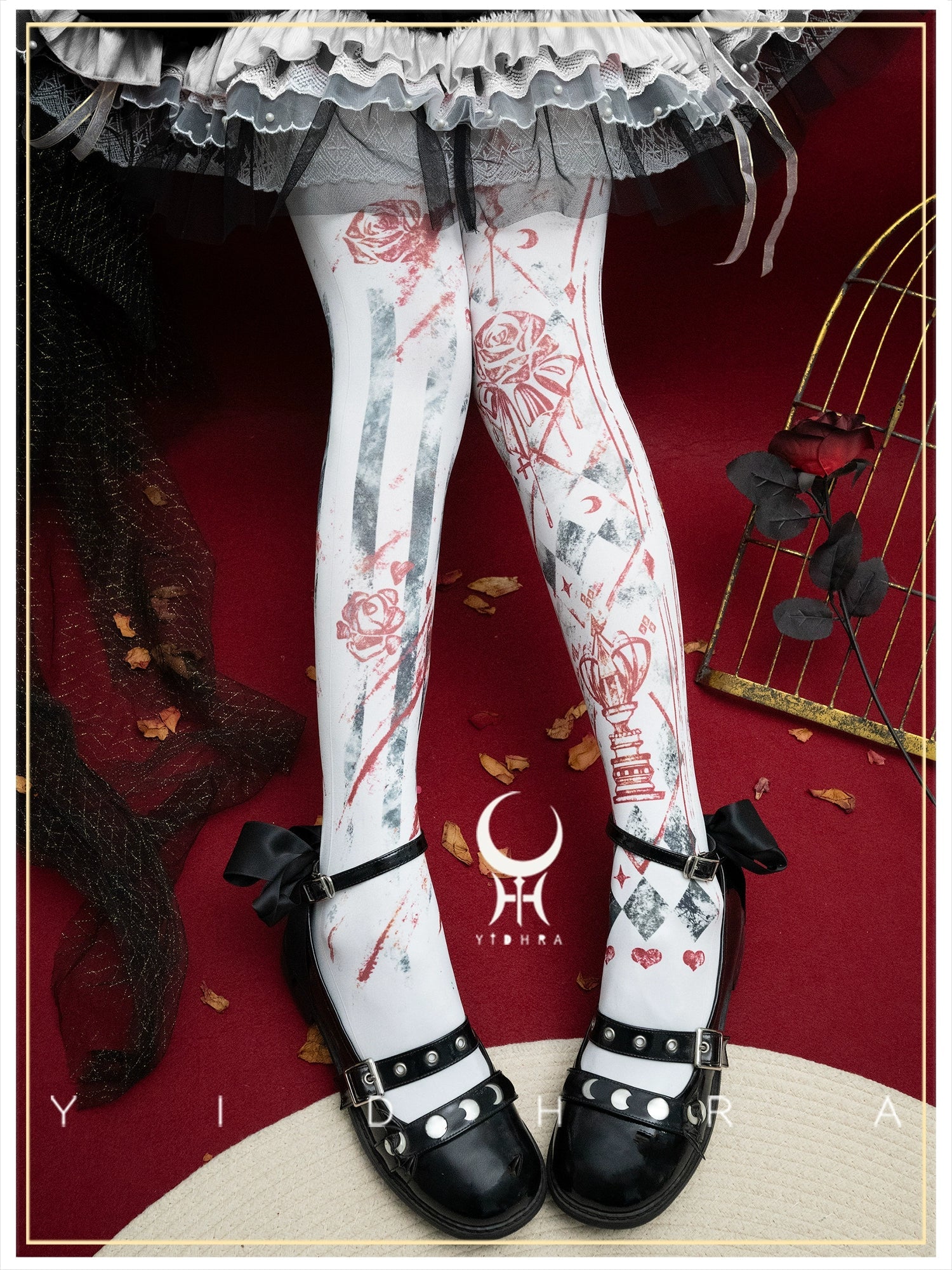 Yidhra - Rose Printed Gothic Lolita Pantyhose