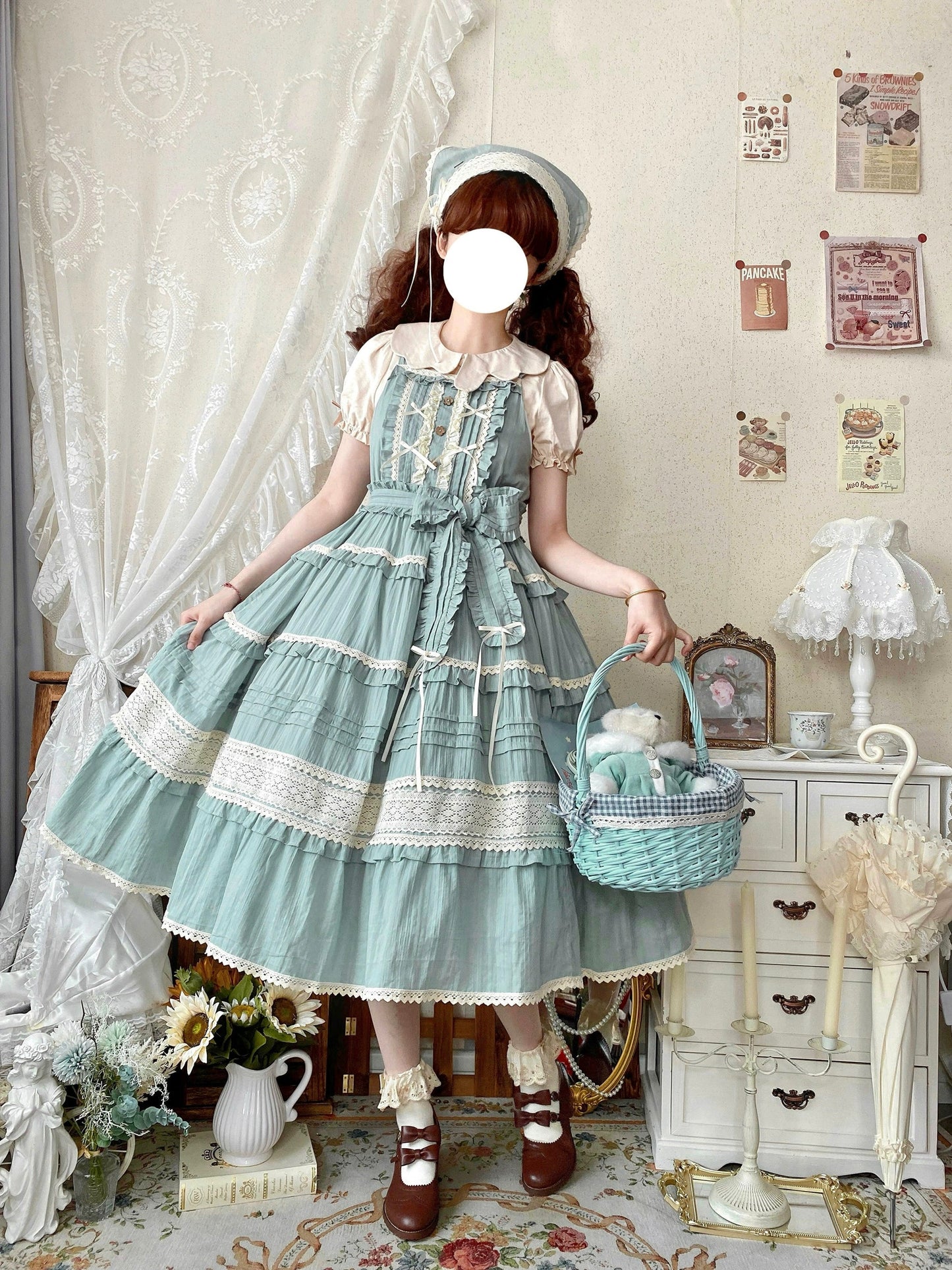 Qianmu - Summer Floral Tea - Country Lolita Cotton Jumper Dress Burlap Dress