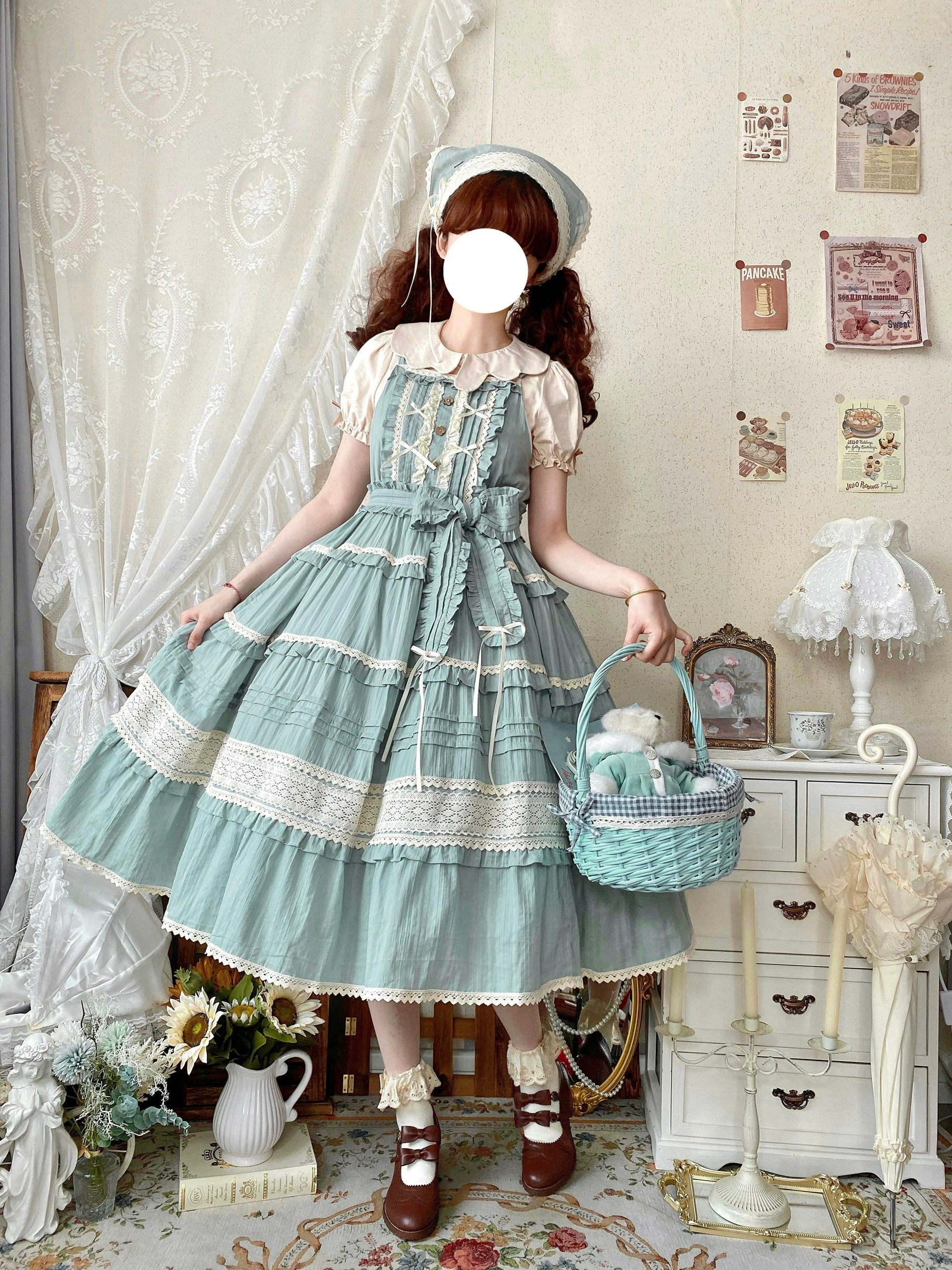 Qianmu - Summer Floral Tea - Country Lolita Cotton Jumper Dress Burlap Dress