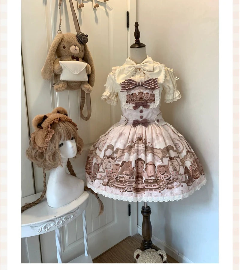 Akiyama Future Studio - Cute Lolita Salopette Dress Bear Print