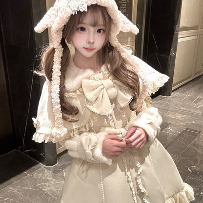 Mengfuzi - Nico Bunny - Winter Sweet Lolita Overcoat, Detachable Cape