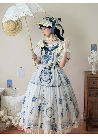 NanShengGe - Mulberry Poem - Country Lolita Printed Dress with Cardigan Set