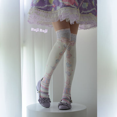 Roji roji - Macaron Printed Lolita Knee Stockings