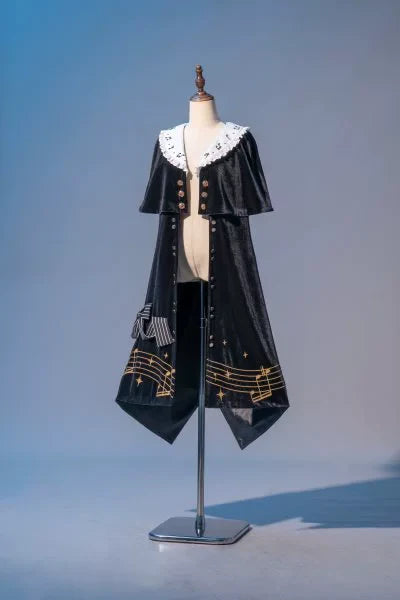 Forest Fluorescent Carps - Black and White Sonata - Ouji Lolita Vest Suit and Vintage Lolita OP Dress