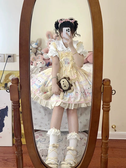 Suiyi - Meow Pompom - Sweet Lolita Salopette Dress Suit, Cat Print
