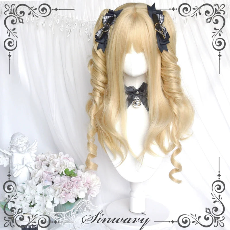 Sinwavy - 55CM Blonde Lolita Curl Wig Detachable Double Ponytail