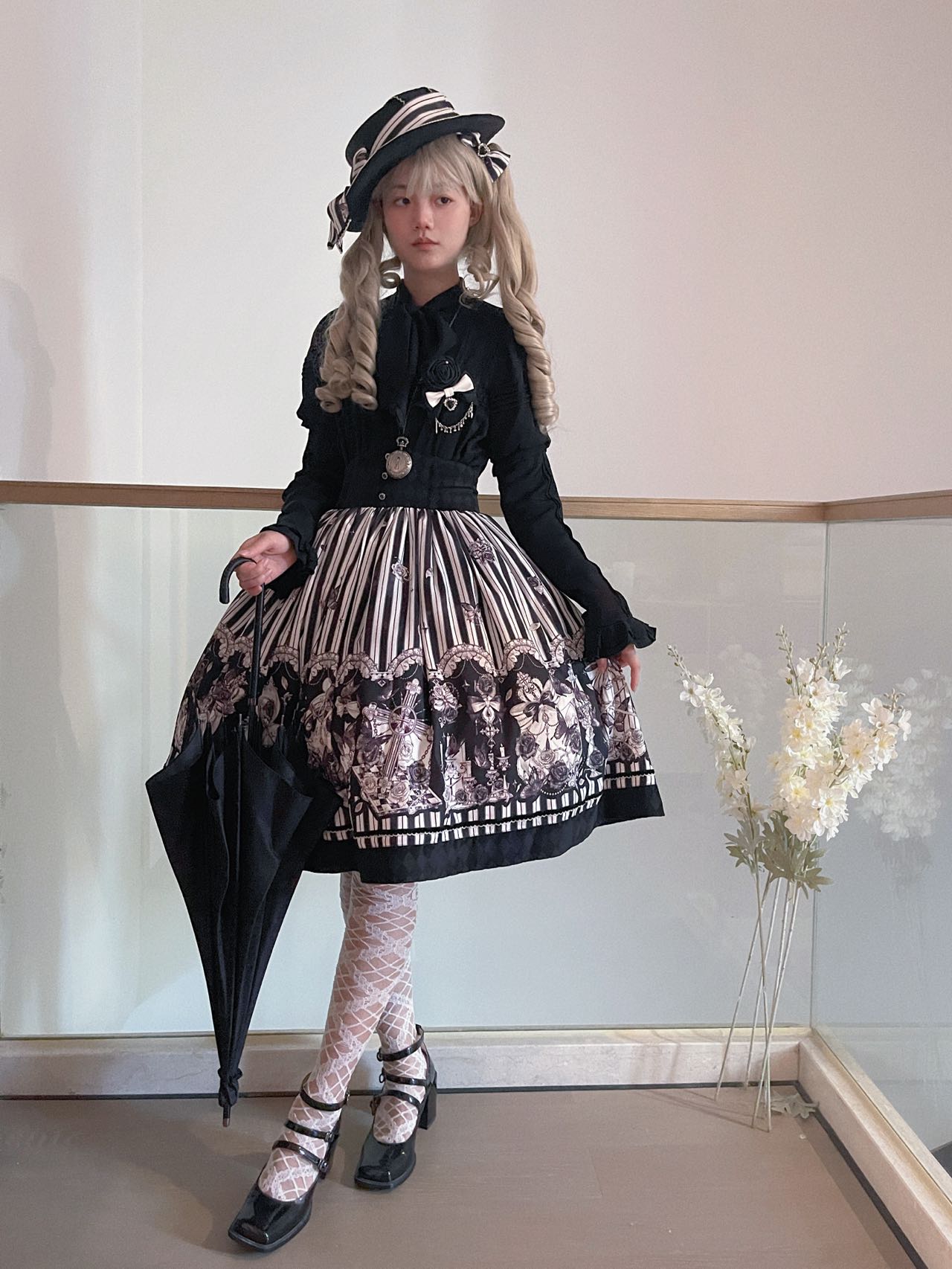 Little Bear - Gothic Lolita Black and White Striped JSK Set