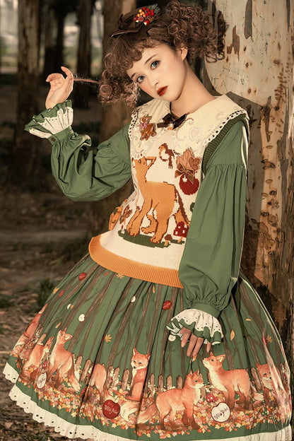 Miss Point - Chubby Fox in the Forest - Kawaii Lolita Vest Customized Lolita Sweater