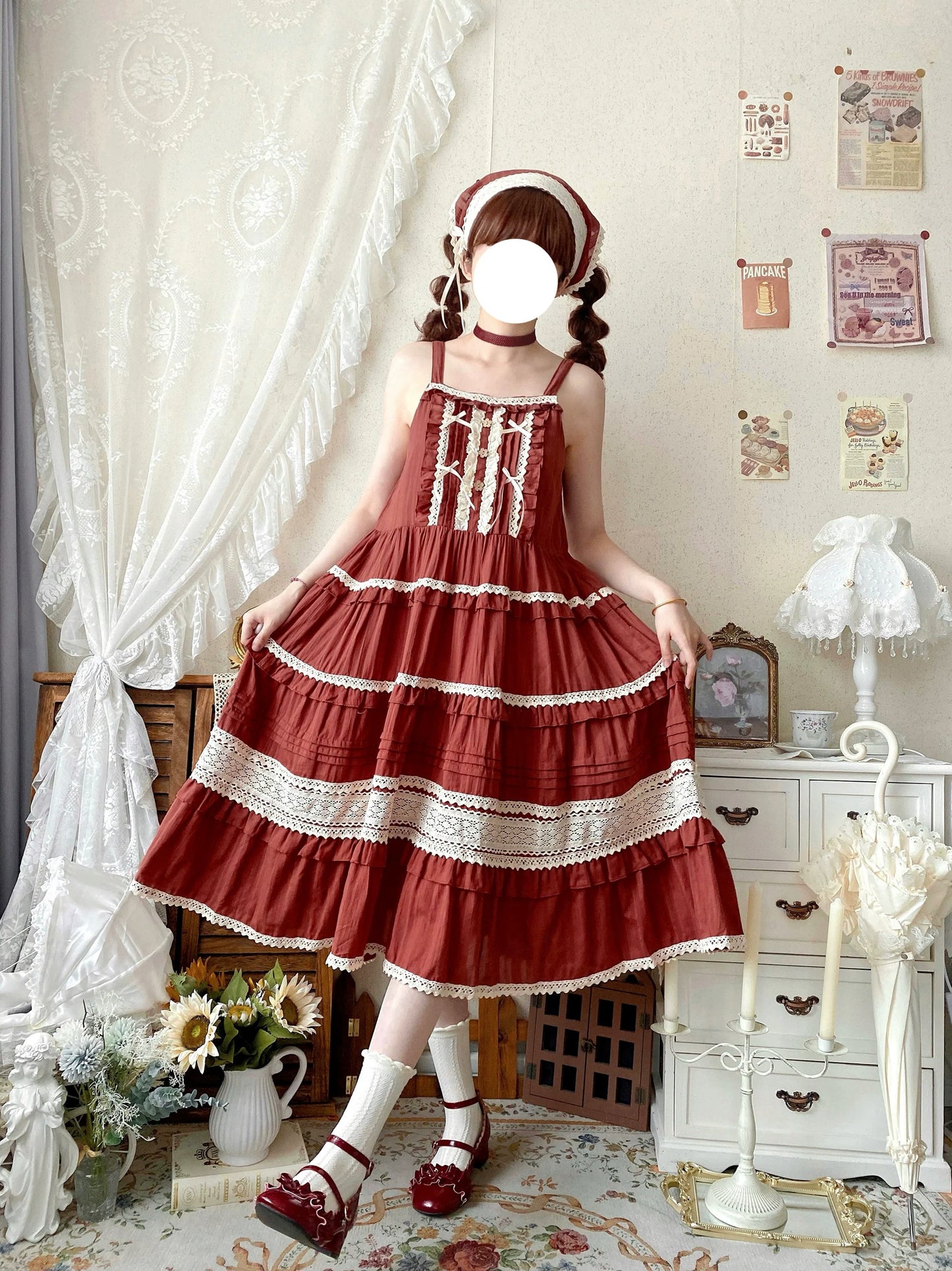 Qianmu - Summer Floral Tea - Country Lolita Cotton Jumper Dress Burlap Dress