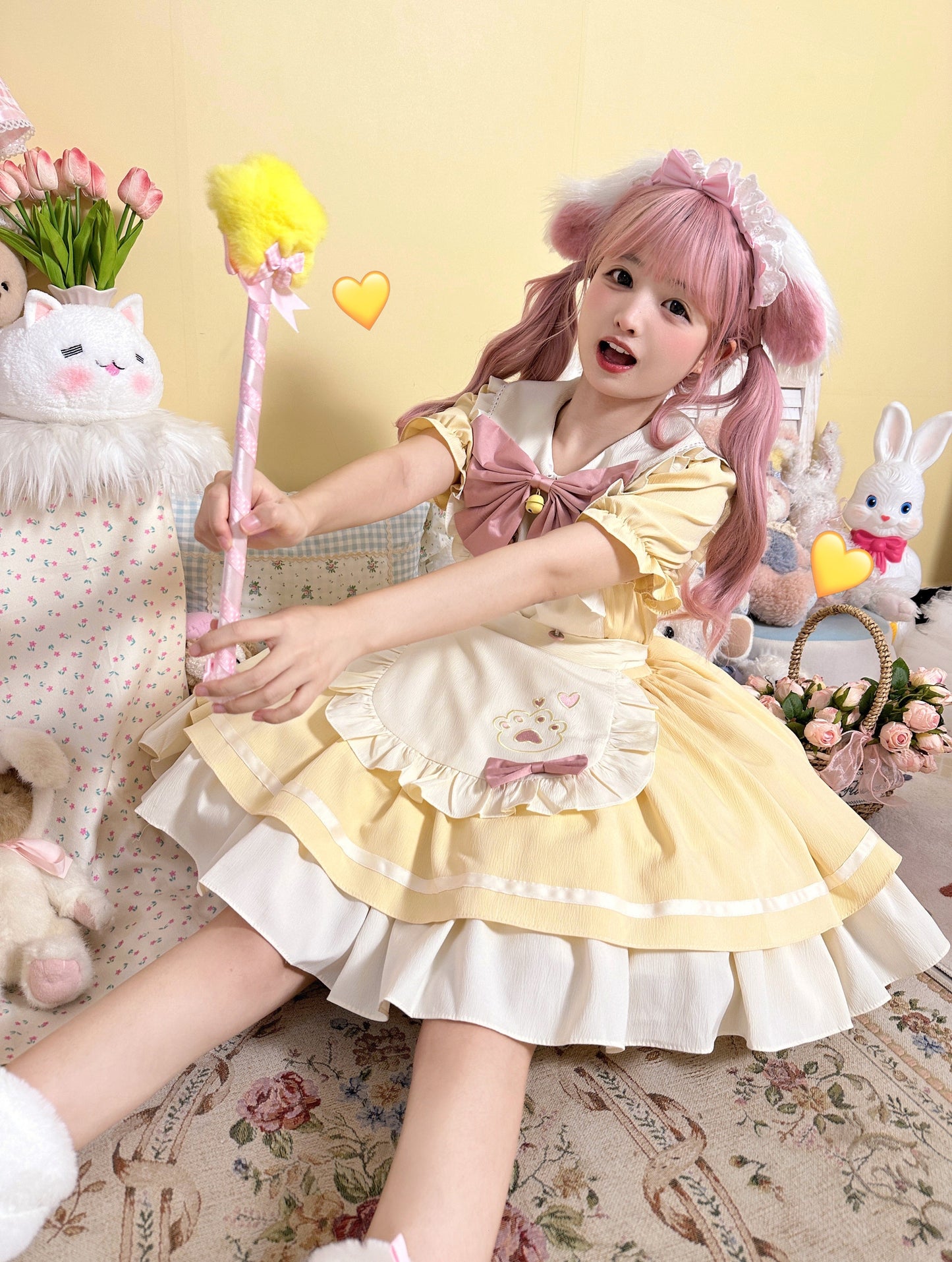 Qianmu - Cat Cafe - Maid Lolita OP dress with Detachable Bow and Apron