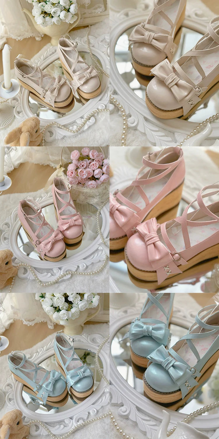 SeeYou - Sweet Cake - Sweet Lolita Platform Shoes Wood Grain