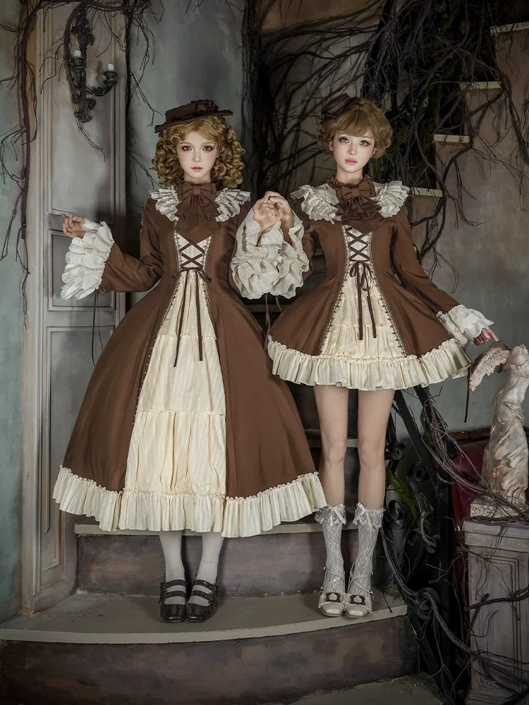 With PUJI - Walnut Box - Classic Lolita OP Dress Suit, Flared Sleeve