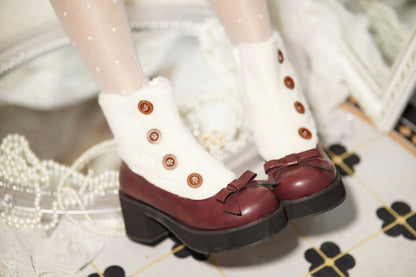 Dolly Doll - Winter Lolita Boots Fur Mary Jane Lolita Low Heel Shoes