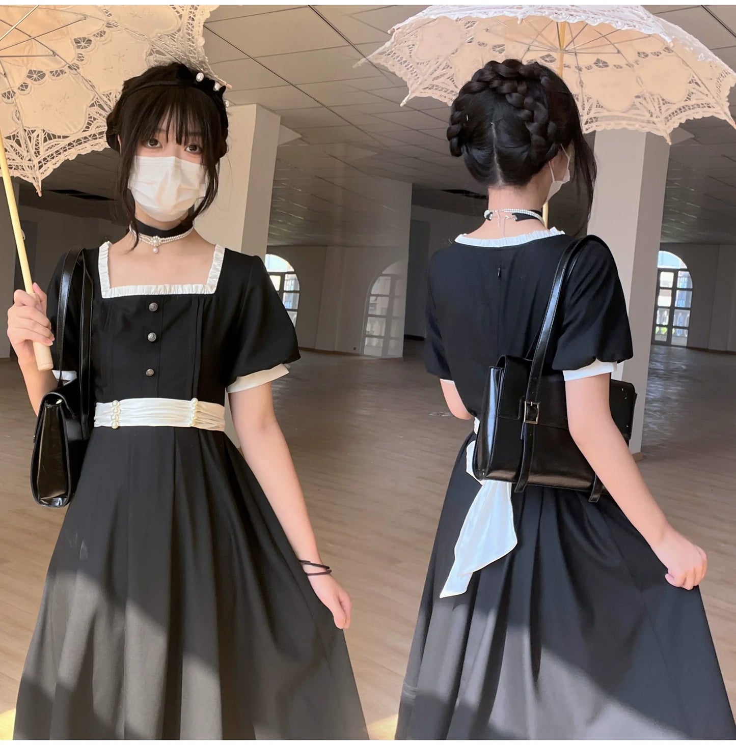 HuTaoMuJK - Thoughts - Vintage Lolita OP Dress Square Neckline Black Lolita Dress