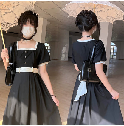 HuTaoMuJK - Thoughts - Vintage Lolita OP Dress Square Neckline Black Lolita Dress