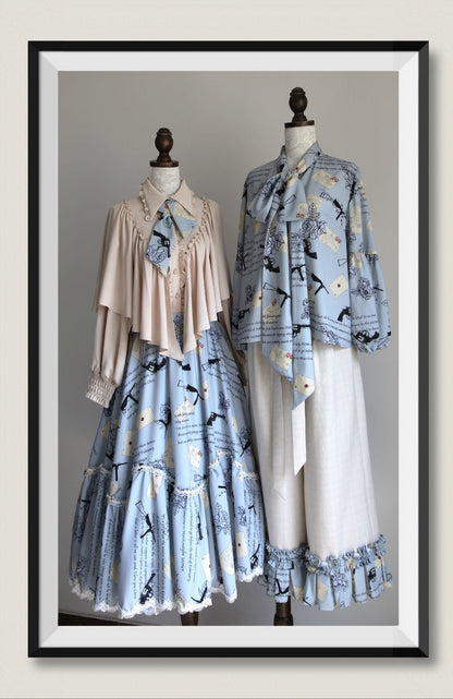 VTGDOLL - World War II love letter - Elegant Lolita Shirt and Lolita Painted SK