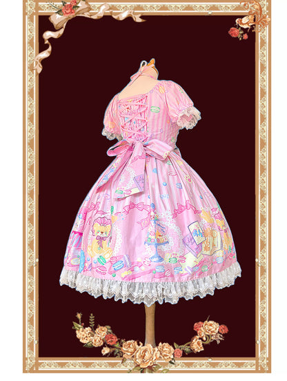 Infanta - Macaron Dolly House - Sweet Lolita OP Printed Dress, Side Zipper
