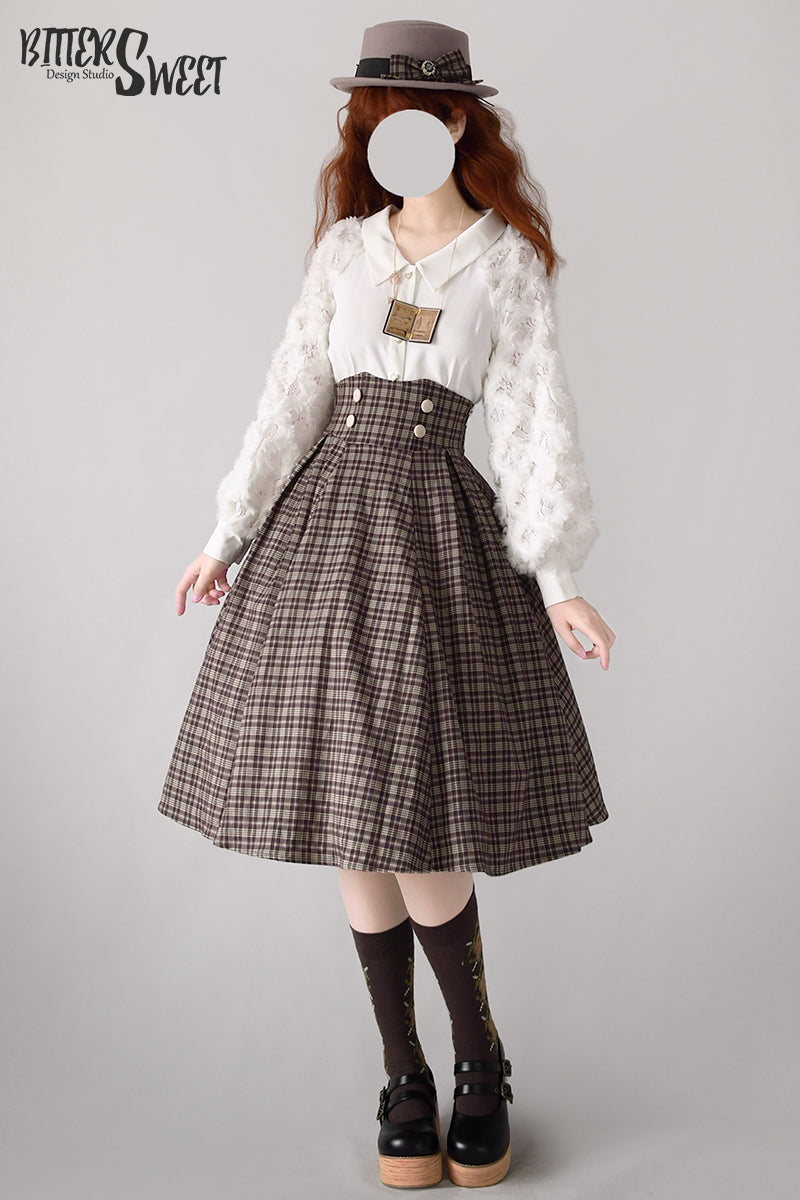 BitterSweet - Vintage Lolita Skirt Fishbone Tartan Super High Waist SK