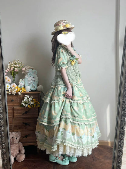 Miss Point - Lemon Chick - Country Lolita Printed OP With Button Front