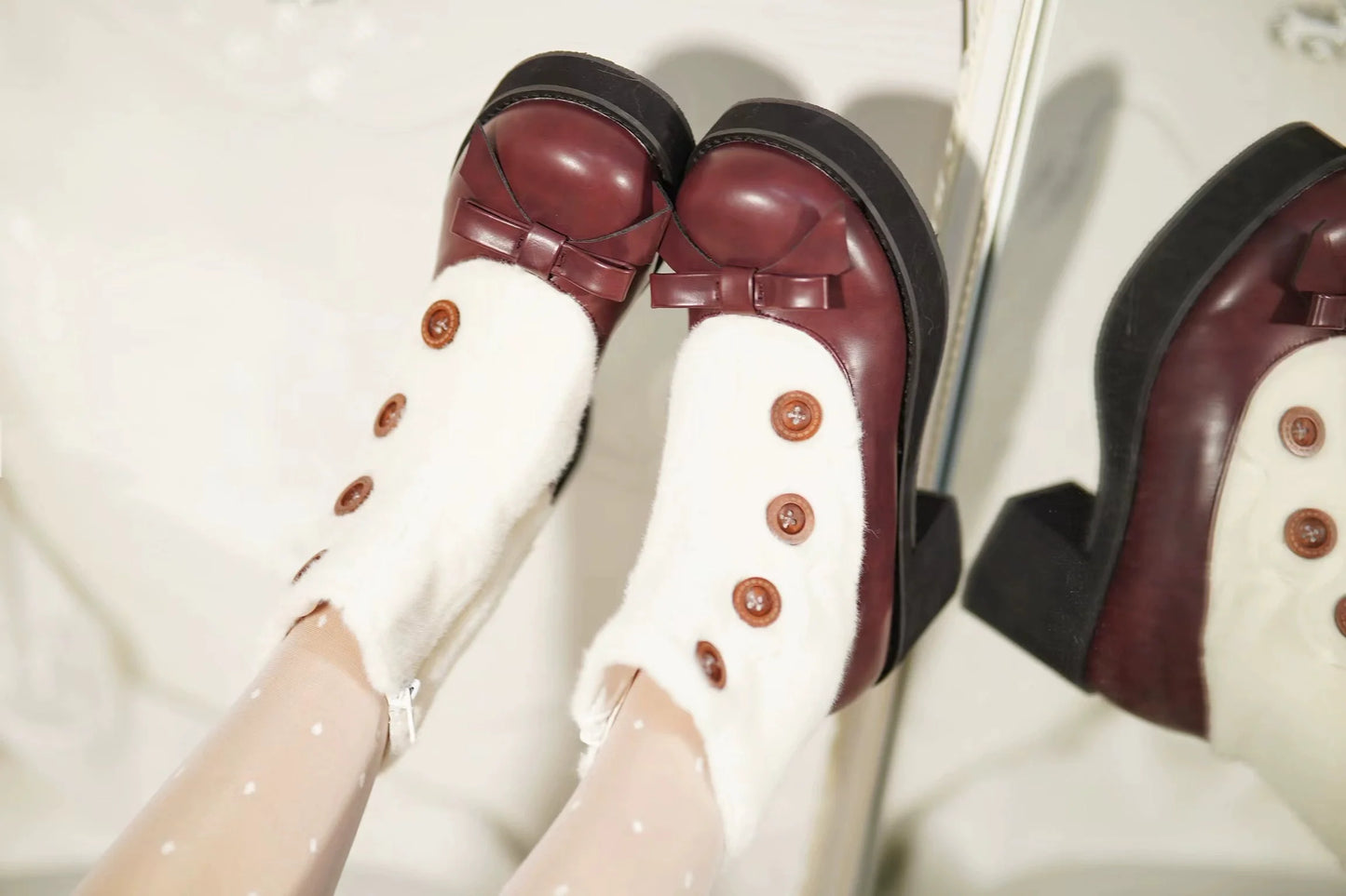 Dolly Doll - Winter Lolita Boots Fur Mary Jane Lolita Low Heel Shoes