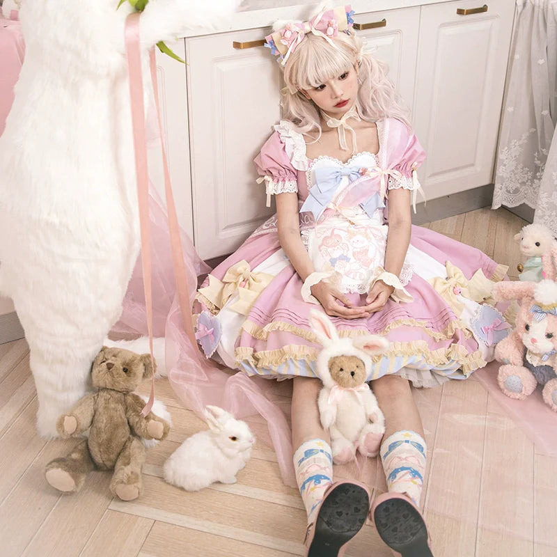OCELOT - Sweet Lolita Pink Cat Tail OP Dress Set