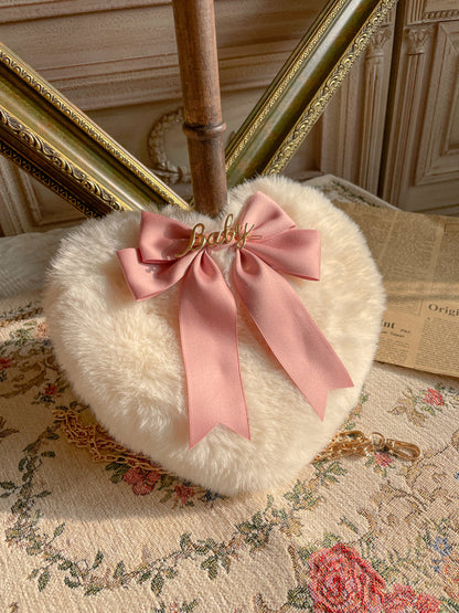 MAID - Kawaii Lolita Heart Bag Plush Pearl Chain Handbag