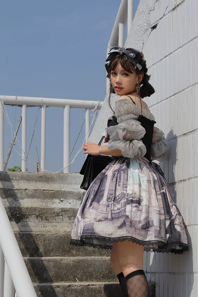 Balladeer - Classic Lolita Shirt Puff Sleeves Open Shoulder Blouse