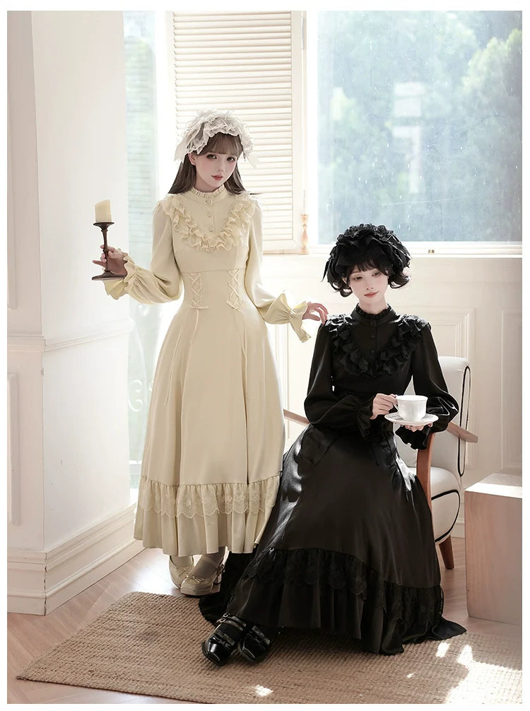 With PUJI - White Daylight - Elegant Lolita Long Sleeve OP Dress, Side Zipper