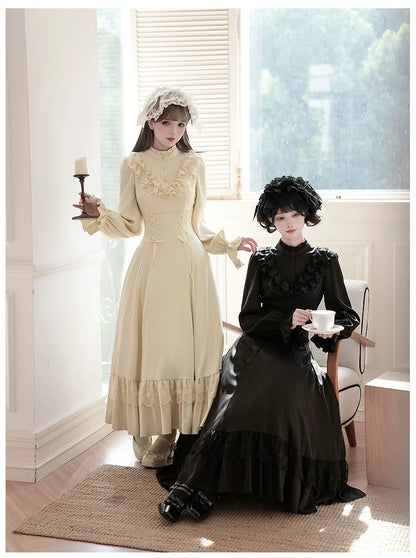 With PUJI - White Daylight - Elegant Lolita Long Sleeve OP Dress, Side Zipper