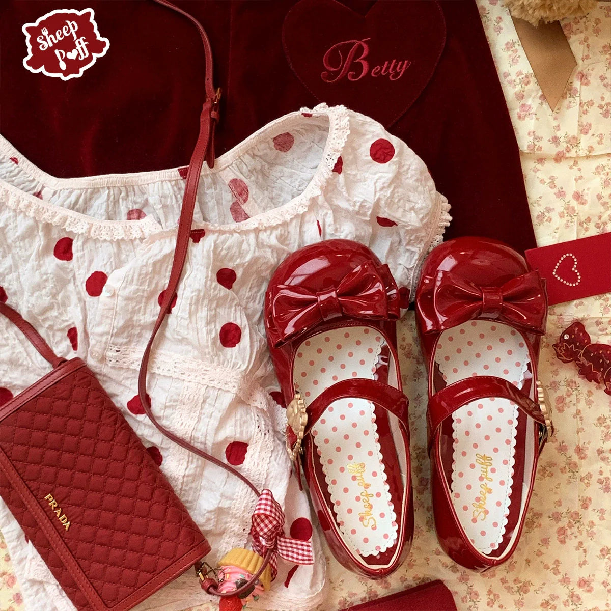 Sheep Puff - Hug Bear - Sweet Lolita Heel Shoes Bear Metal Buckle Bow Shoes