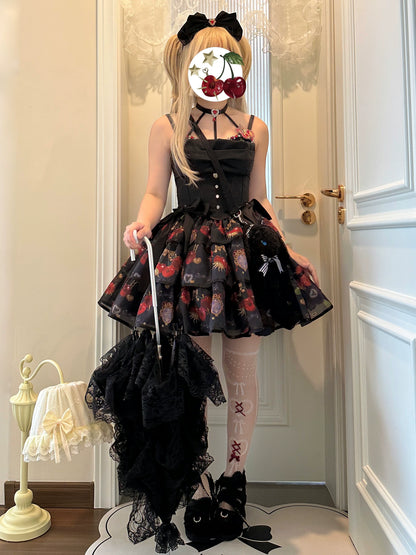 Gloaming - Sweet Lolita Cherry print Short Sleeve OP and SK Set