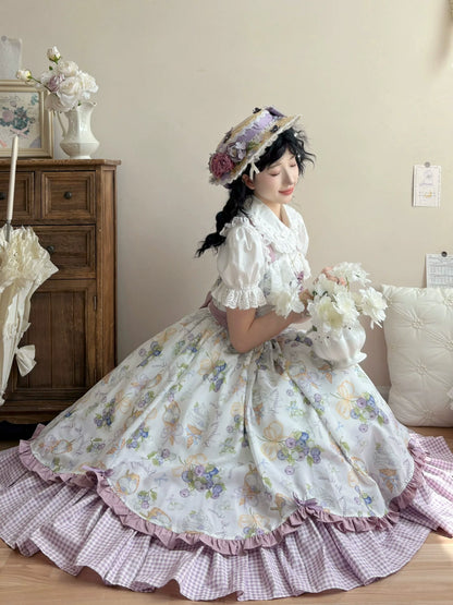 Qianmu - Blueberry Summer - Classic Lolita JSK Dress with Large Hem and Cotton Lining